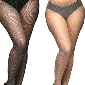 Rhinestone Fishnet Pantyhose Nude